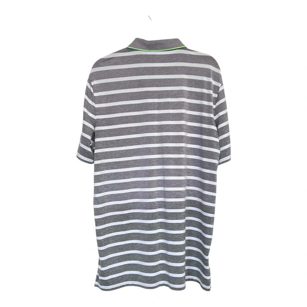 RLX Ralph Lauren Men’s Golf Polo Shirt Striped Grey Neon Green Performance Large
